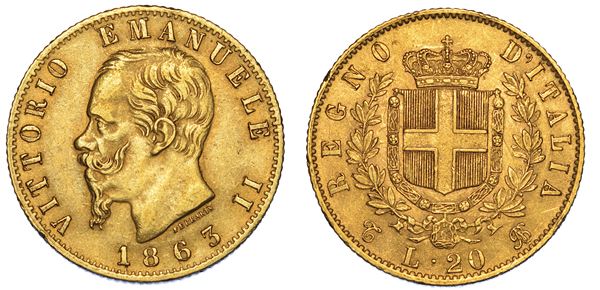 REGNO D'ITALIA. VITTORIO EMANUELE II DI SAVOIA, 1861-1878. 20 Lire 1863. Torino.