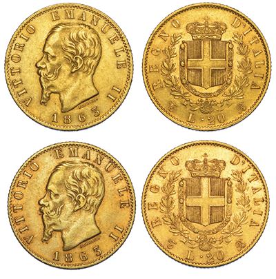 Regno D'italia. Vittorio Emanuele II di Savoia, 1861-1878. Lotto di Due Monete.