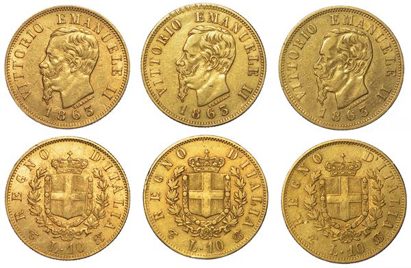 REGNO D'ITALIA. VITTORIO EMANUELE II DI SAVOIA, 1861-1878. Lotto di tre monete.