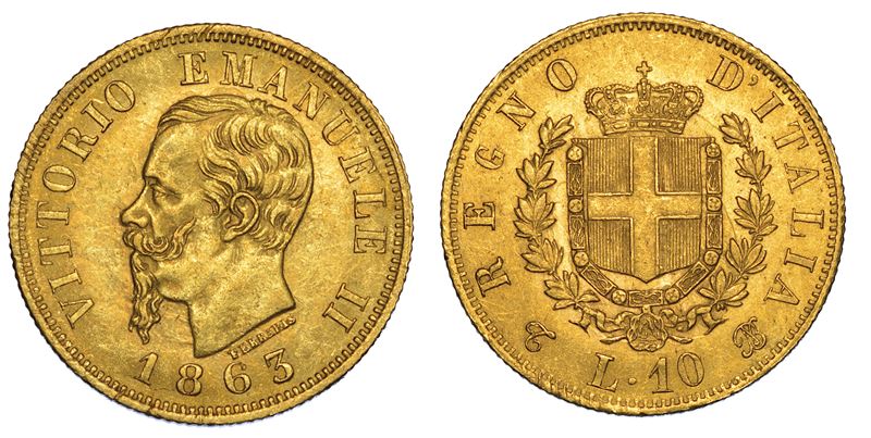 REGNO D'ITALIA. VITTORIO EMANUELE II DI SAVOIA, 1861-1878. 10 Lire 1863. Torino.  - Auction Numismatics - Cambi Casa d'Aste