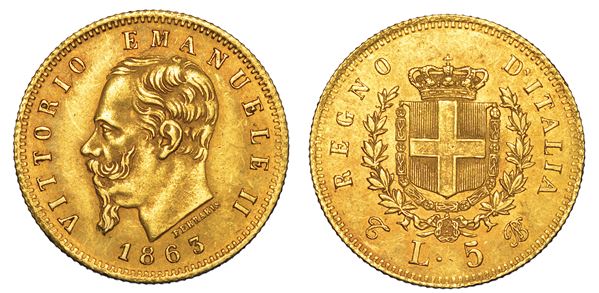 REGNO D'ITALIA. VITTORIO EMANUELE II DI SAVOIA, 1861-1878. 5 Lire 1863. Torino.