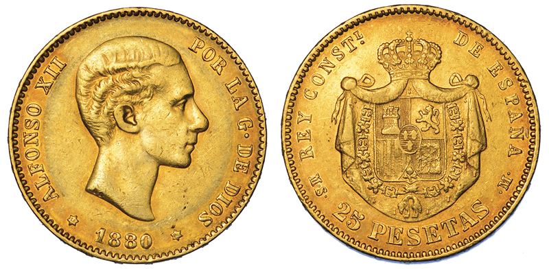 SPAGNA. ALFONSO XII, 1874-1885. 25 Pesetas 1880.  - Auction Numismatics - Cambi Casa d'Aste