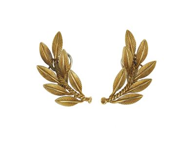 Orecchini “Foglie”, montature in oro giallo 750/1000 a clip