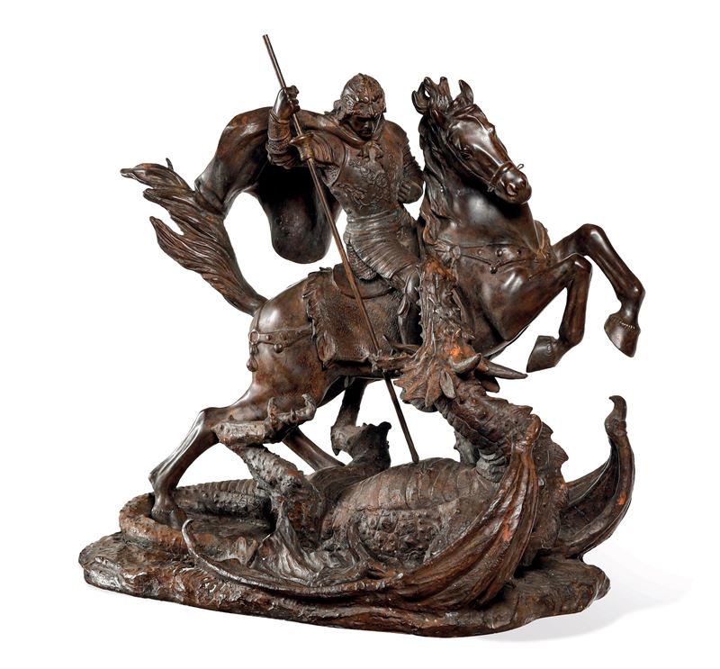 Fonditore del XIX secolo San Giorgio con il drago  - Auction Six Centuries of Arts and Furnitures - III - Cambi Casa d'Aste
