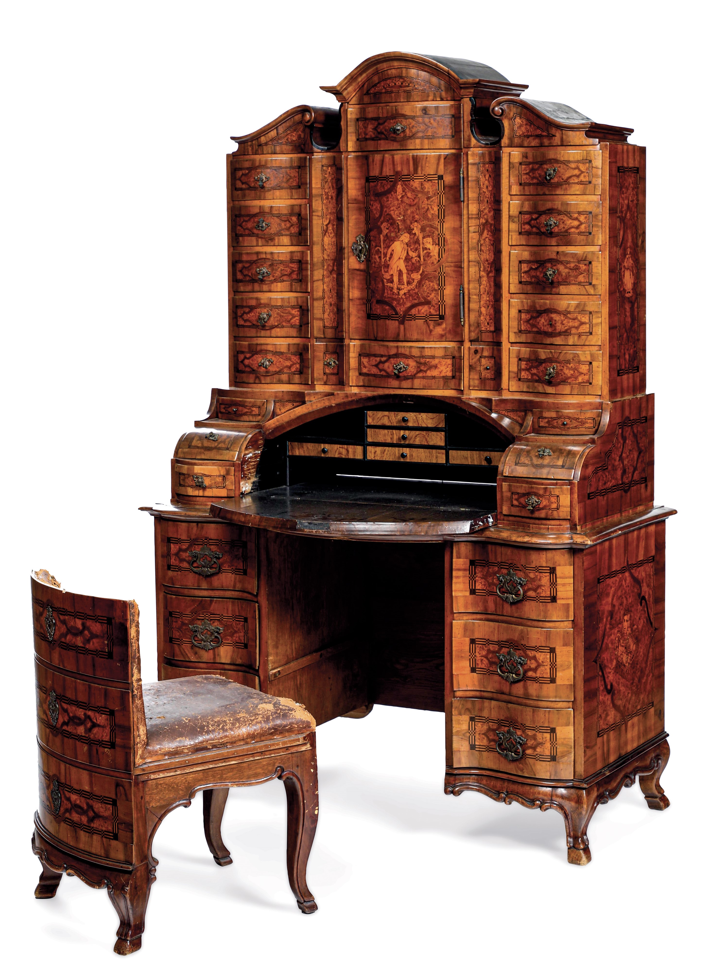 Secretaire con Alzata Lastronato ed Intarsiato. Austria o Germania XVIII-XIX Secolo