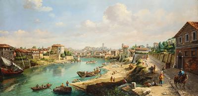 Giuseppe De Winter Veduta del Tevere a Ripagrande