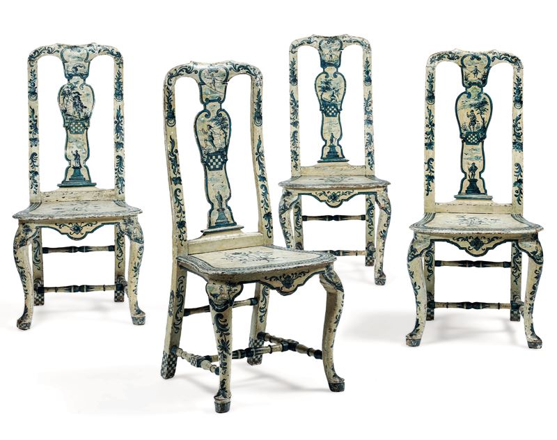 Quattro sedie Luigi XV in legno laccato. Probabilmente  Piemonte, XVIII secolo  - Asta Sei Secoli di Arti e Arredi - III - Cambi Casa d'Aste