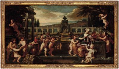 Scuola Fiamminga del XVII Secolo Scena Allegorica con Putti