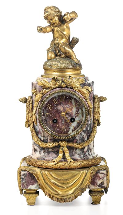 Pendola da Tavolo in Marmo e Bronzo Dorato. Francia, XIX Secolo