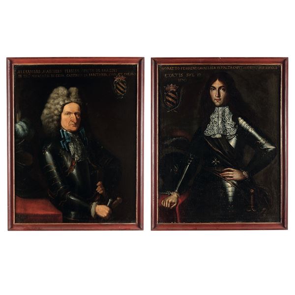 Scuola del XVIII secolo Ritratti di due esponenti della famiglia Ferrero in armatura