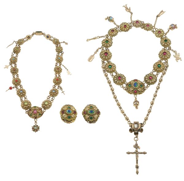 Group of gold, low-karat gold, enamel and paste jewels