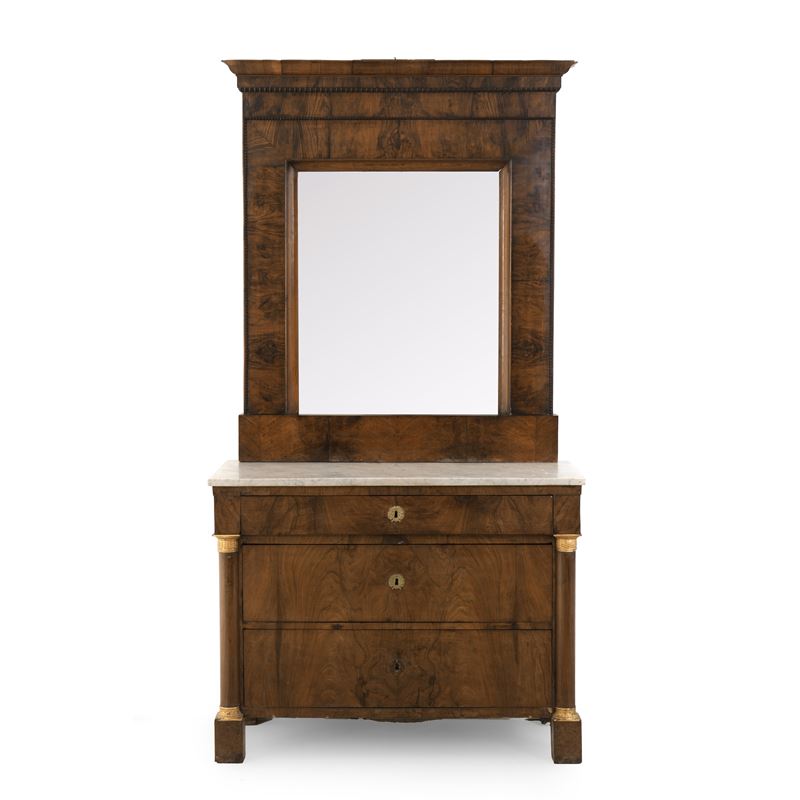 Cassettone con specchiera Impero lastronati. XIX secolo  - Asta Antiquariato - Cambi Casa d'Aste