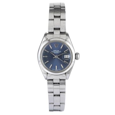 Lady-Datejust ref. 69616 in acciaio Oyster, quadrante blu soleil, carica manuale, 26 mm