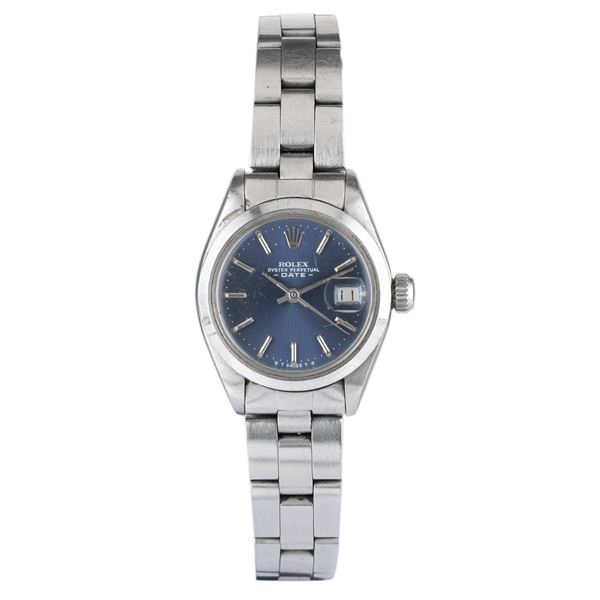 Lady-Datejust ref. 69616 in acciaio Oyster, quadrante blu soleil, carica mauale, 26 mm