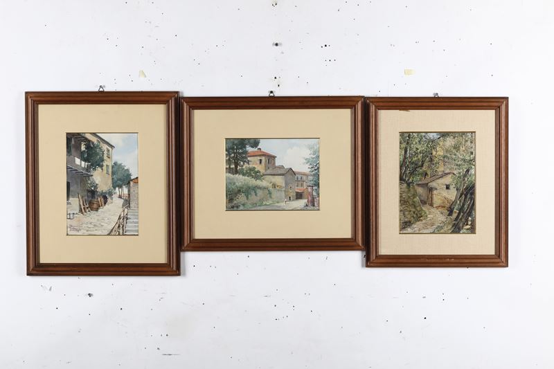 Mario Selani Sandri : Tre acquarelli con paesaggi di campagna  - Asta Dipinti del XIX-XX Secolo - Cambi Casa d'Aste