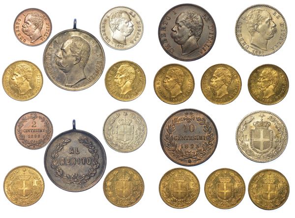 REGNO D’ITALIA. UMBERTO I DI SAVOIA, 1878-1900. Lotto di nove monete e una medaglia.