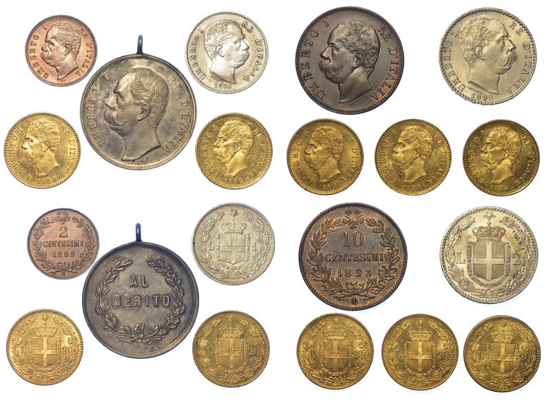 REGNO D’ITALIA. UMBERTO I DI SAVOIA, 1878-1900. Lotto di nove monete e una medaglia.  - Auction Numismatics - Cambi Casa d'Aste