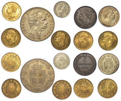 Regno D’italia. Umberto i di Savoia, 1878-1900. Lotto di Nove Monete.