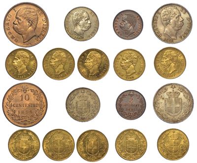 Regno D’italia. Umberto i di Savoia, 1878-1900. Lotto di Nove Monete.