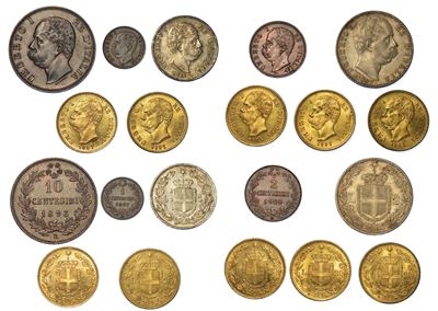 Regno D’italia. Umberto i di Savoia, 1878-1900. Lotto di Dieci Monete.