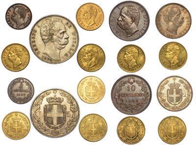 Regno D’italia. Umberto i di Savoia, 1878-1900. Lotto di Nove Monete.
