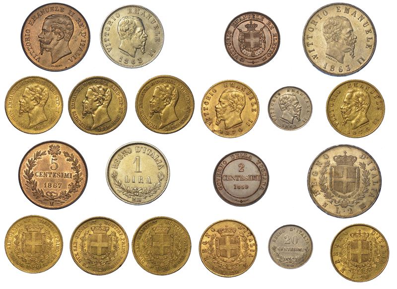 CASA SAVOIA. VITTORIO EMANUELE II DI SAVOIA, 1849-1878. Lotto di dieci monete.  - Auction Numismatics - Cambi Casa d'Aste