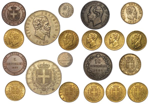 CASA SAVOIA. VITTORIO EMANUELE II DI SAVOIA, 1849-1878. Lotto di dieci monete.