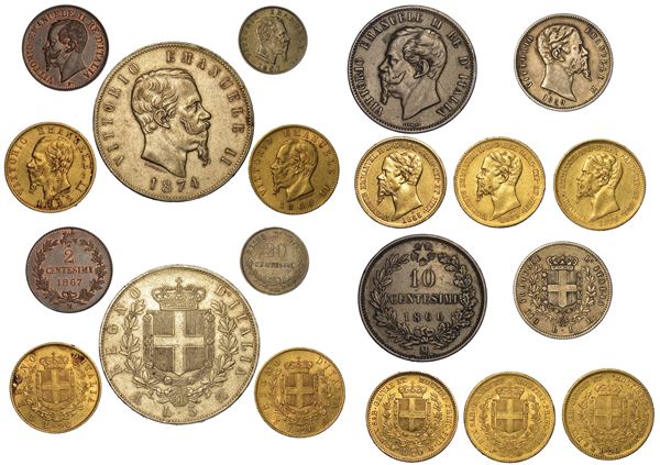 CASA SAVOIA. VITTORIO EMANUELE II DI SAVOIA, 1849-1878. Lotto di dieci monete.