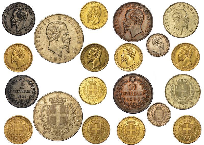CASA SAVOIA. VITTORIO EMANUELE II DI SAVOIA, 1849-1878. Lotto di dieci monete.  - Auction Numismatics - Cambi Casa d'Aste