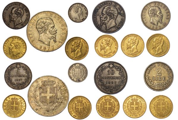 CASA SAVOIA. VITTORIO EMANUELE II DI SAVOIA, 1849-1878. Lotto di dieci monete.
