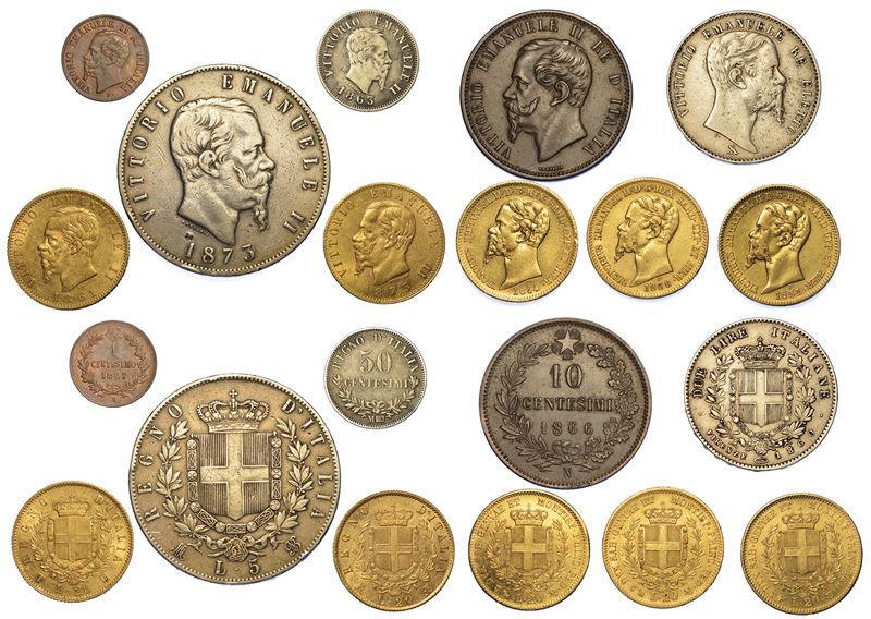 CASA SAVOIA. VITTORIO EMANUELE II DI SAVOIA, 1849-1878. Lotto di dieci monete.  - Auction Numismatics - Cambi Casa d'Aste