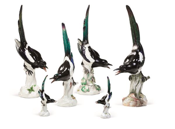 Sei figure di gazze  Meissen, metà del XX secolo 