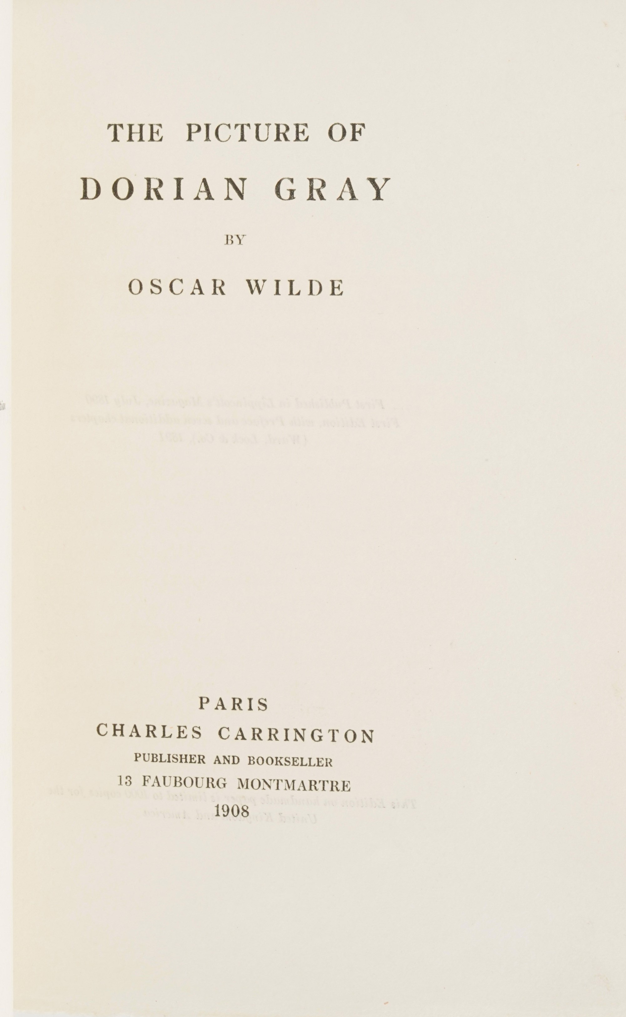 Oscar Wilde The Picture Of Dorian Grayparis, Charles Carrington, 1908