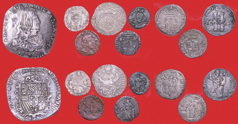 MILANO - DOMINAZIONI FRANCESE E SPAGNOLA. Lotto di nove monete.  - Asta Numismatica - Cambi Casa d'Aste