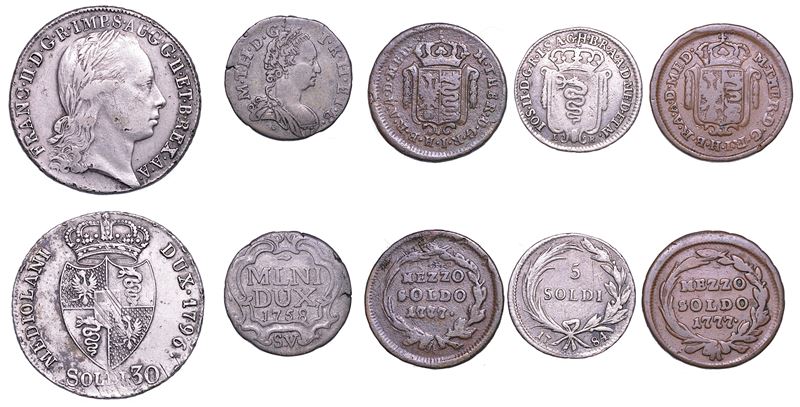 MILANO - DOMINAZIONE AUSTRIACA. Lotto di cinque monete.  - Asta Numismatica - Cambi Casa d'Aste