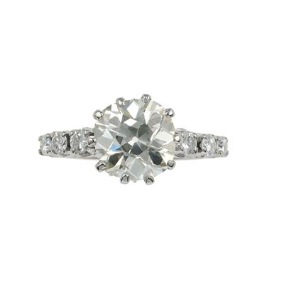 Anello con diamante di vecchio taglio, caratura 3.56 ct, montatura in oro bianco 750/1000