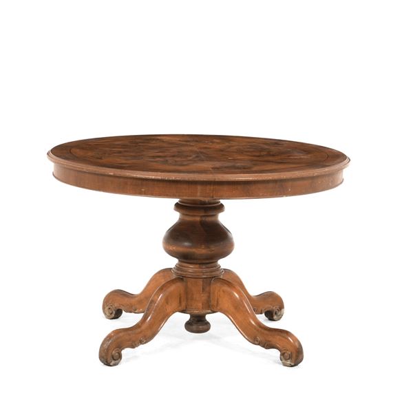 Tavolo circolare allungabile con fusto centrale, XX secolo