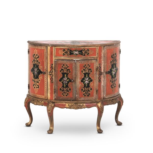 Mobiletto dorato con ante e cassetti