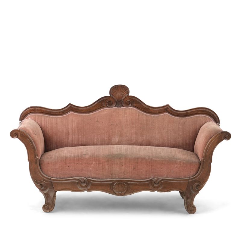 Divano a barca in legno intagliato. XIX secolo  - Asta Antiquariato - Cambi Casa d'Aste