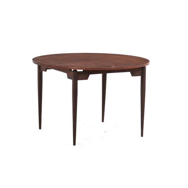 Tavolo circolare in legno con quattro gambe sfaccettate, XX secolo