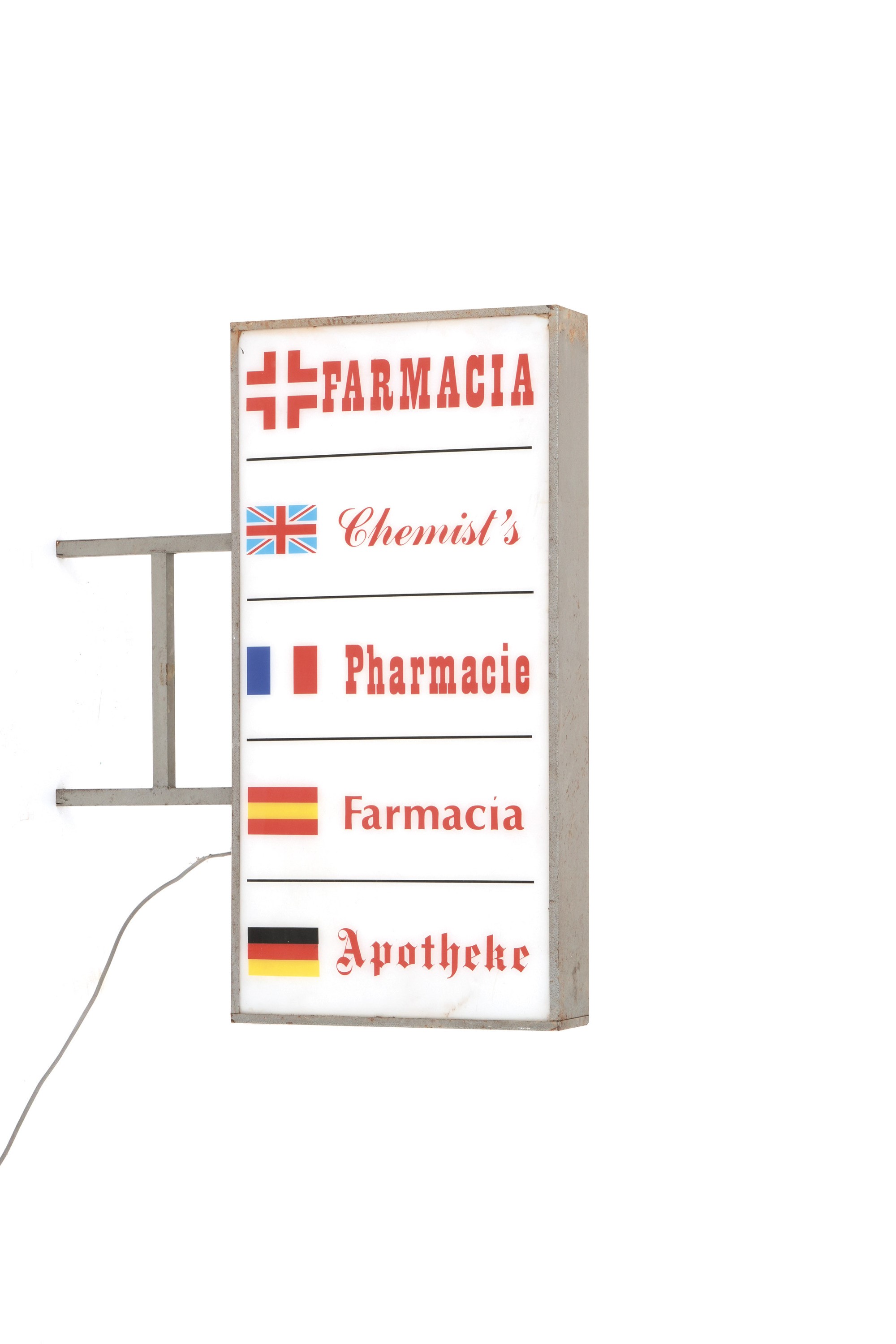 Insegna Luminosa Farmacia Bifacciale in Diverse Ingue.
