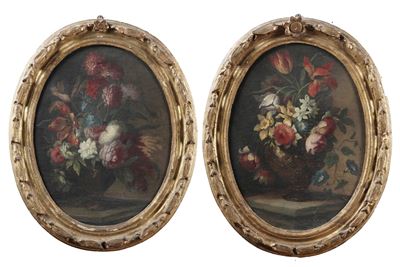 Scuola del XVIII Secolo Nature Morte con Vasi di Fiori