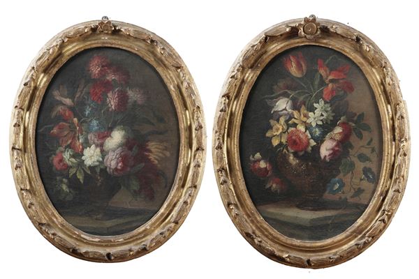 Scuola del XVIII secolo Nature morte con vasi di fiori
