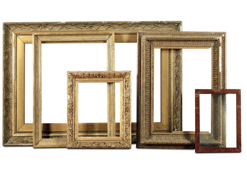 Gruppo di cinque cornici diverse. XIX-XX secolo  - Auction Six Centuries of Arts and Furnitures - III - Cambi Casa d'Aste