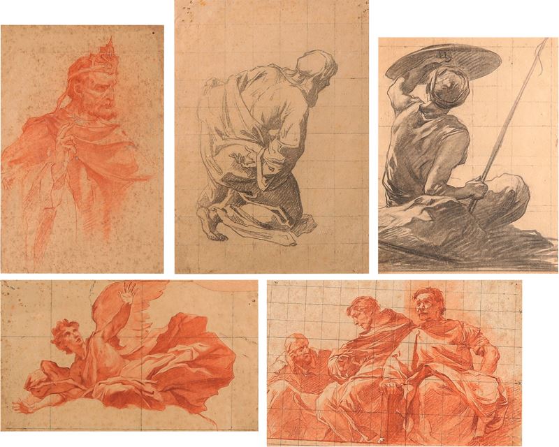 Luigi Morgari : lotto di cinque disegni a sanguigna e matita su carta  - Auction Six Centuries of Arts and Furnitures - III - Cambi Casa d'Aste