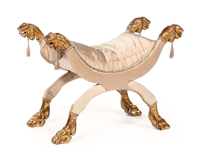 Panchetto Impero in legno intagliato e parzialmente dorato. XIX secolo  - Auction Six Centuries of Arts and Furnitures - III - Cambi Casa d'Aste