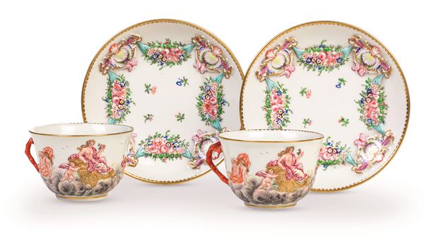 Coppia di tazze con piattino Doccia, Manifattura Ginori, XIX secolo