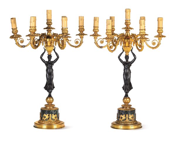 Coppia di candelabri in bronzo. XIX secolo