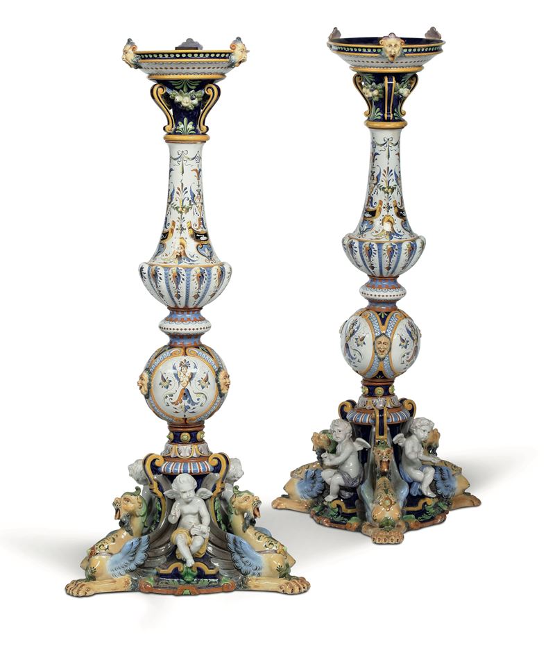 Coppia di monumentali candelieri Doccia, Manifattura Ginori, verso la fine del XIX secolo  - Auction Six Centuries of Arts and Furnitures - III - Cambi Casa d'Aste