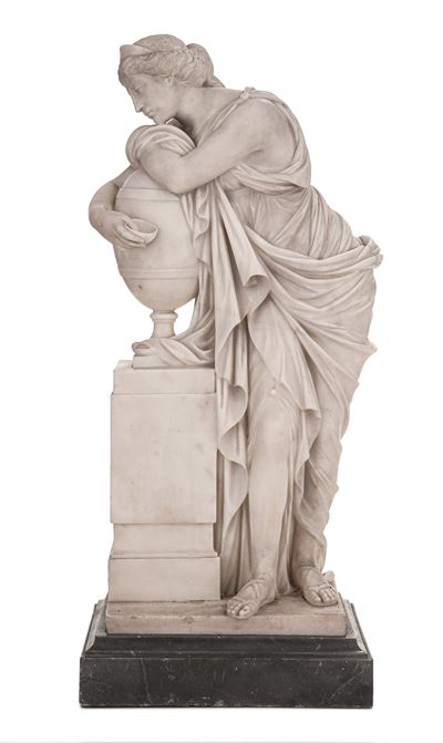 Scultore Neoclassico del XIX Secolo Figura Femminile Piangente che Abbraccia Un’urna
